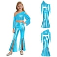 thumbnail image 2 of iiniim Girls Sparkly Dance Outfits Sequin Crop Top and Metallic Flare Pants Kids Hip Hop Disco Light Blue 6, 2 of 7