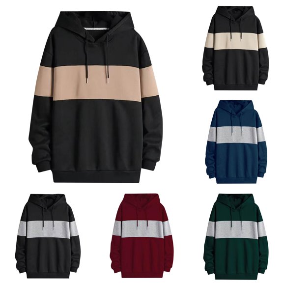 MEZZALL Sweatshirts For Men Patchwork Long Sleeve Hoodies Patchwork Color Pullover Daily Outdoor Comfort Travel Tops