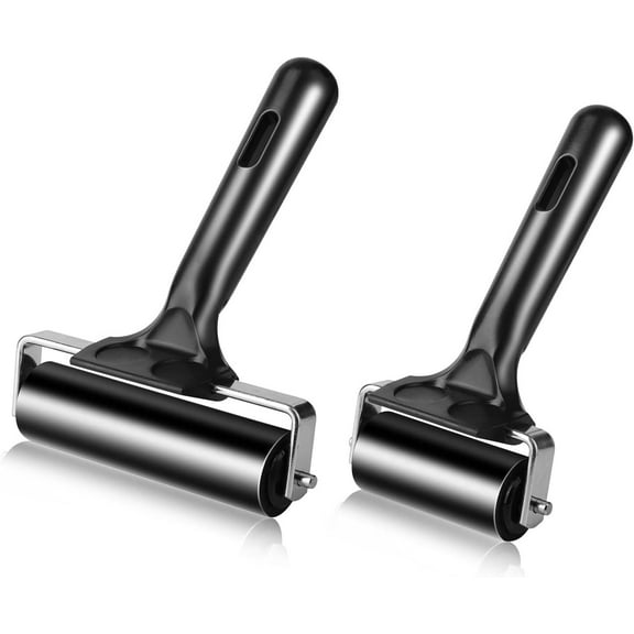 2Pcs Rubber Roller Brayer Rollers Hard Rubber 4 and 2.2 Inch for Printmaking (Black)