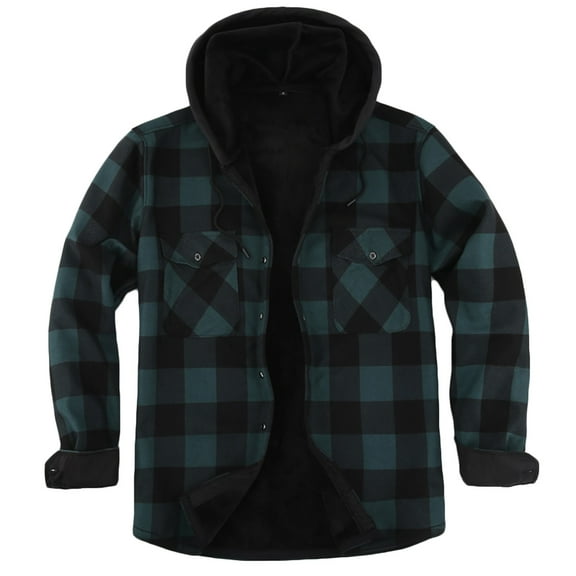Nmnitkp Jackets for Men Plaid Print Men's Flannel Shirt Jacket Fleece Sherpa Lined Plaid Jackets Coat Full Zip Up Hoodie Winter Outwear & Warm and Wear-Resistant Hoodies for Men