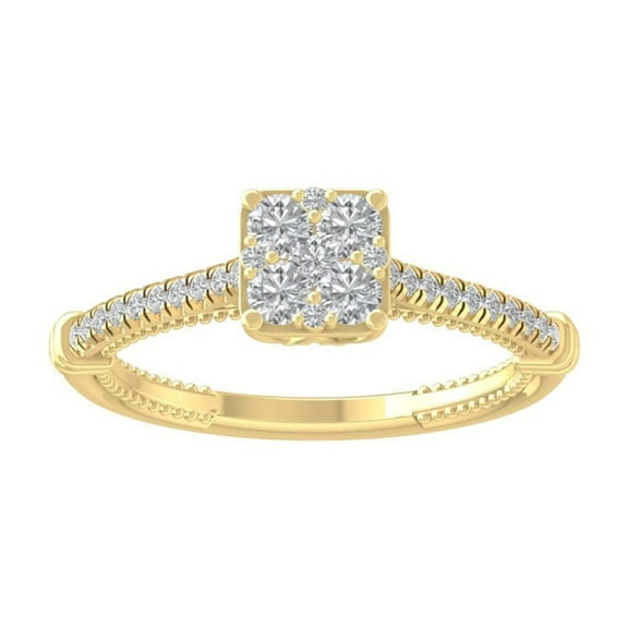 ARAIYA FINE JEWELRY 10K Yellow Gold Round Cluster Diamond Engagement Ring (1/2 cttw, I2-I3 Clarity, I-J Color) Size 5.5