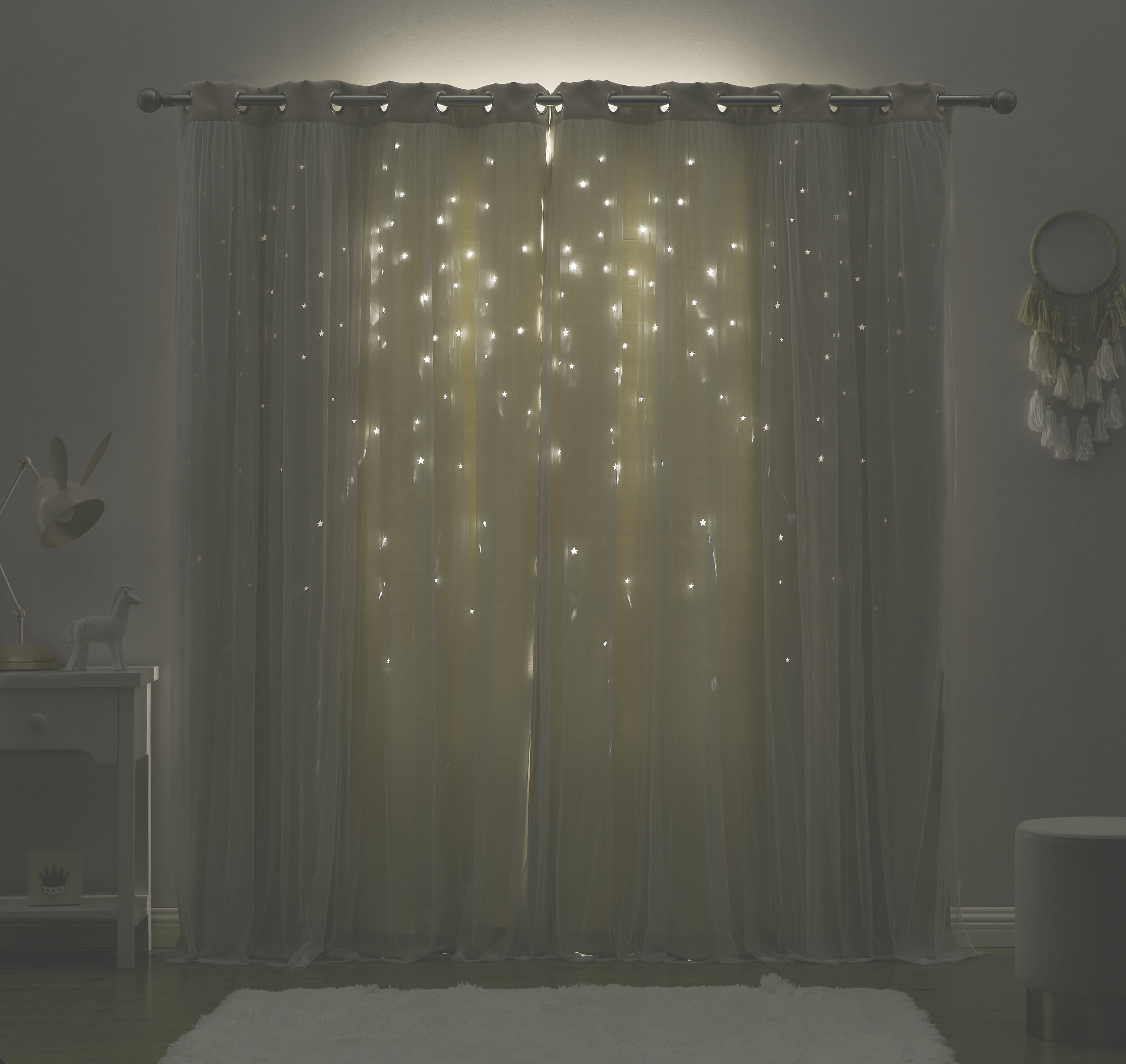 Star Cut-out Blackout Window Panel Pair White 50x84X2