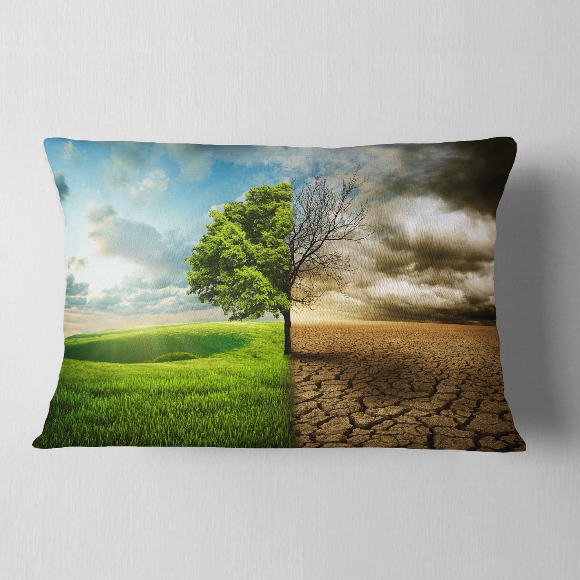 Designart Global Warming - Landscape Printed Throw Pillow - 12x20