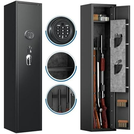 Home Rifle and Pistols Gun Safe with LED Light and Alarm System Digital Keypad Lock Quick Access 4-5 Rifle and 2 Pistol Long Gun Cabinet with Removable Shelf