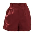 thumbnail image 4 of IDALL Shorts for Women Gym Shorts Women Womens Summer High Waist Linen Shorts Roll Up Pleated Zippered Wrap Hem Wide Leg Shorts With Pockets Running Shorts Workout Shorts Red S, 4 of 7