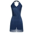 thumbnail image 3 of iixpin Justaucorps à Franges en Strass pour Femmes Cocktail Salon Rumba Salsa Danse Justaucorps Combinaison Bleu Marine P, 3 of 4
