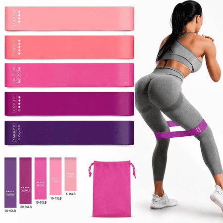 5 Piece Resistance Bands for Women and Men, TPE Yoga Stretching Band Set with Drawstring Storage Bag for Home Workout, Pilates, Gym Exercise and Fitness