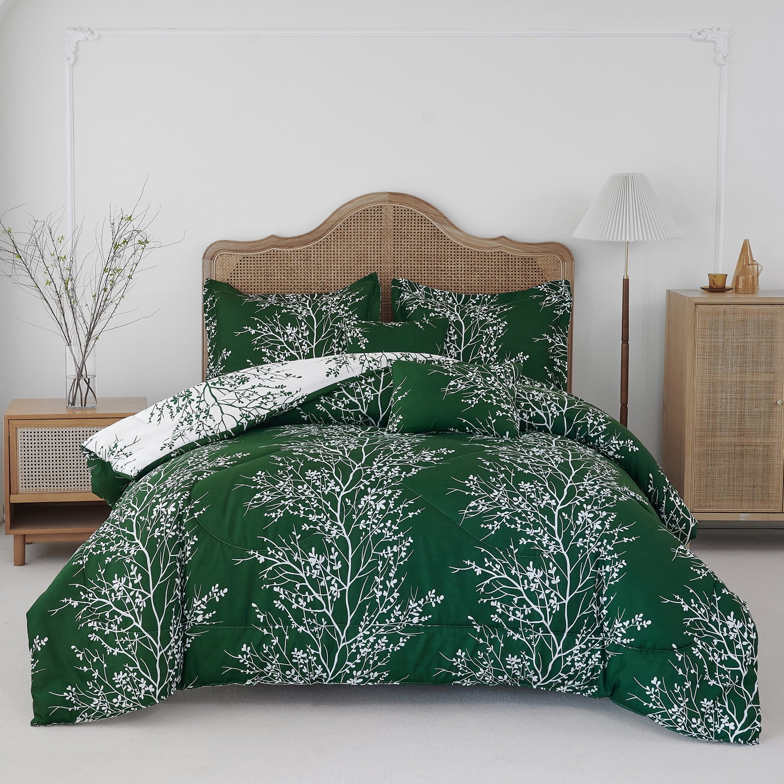 Collections Etc SL Spirit Linen Home EST. 1988 Foliage Collection Comforter Set - Oversized Reversible Bedding, Pre-Washed for Extra Softness, King, Hunter Ivory
