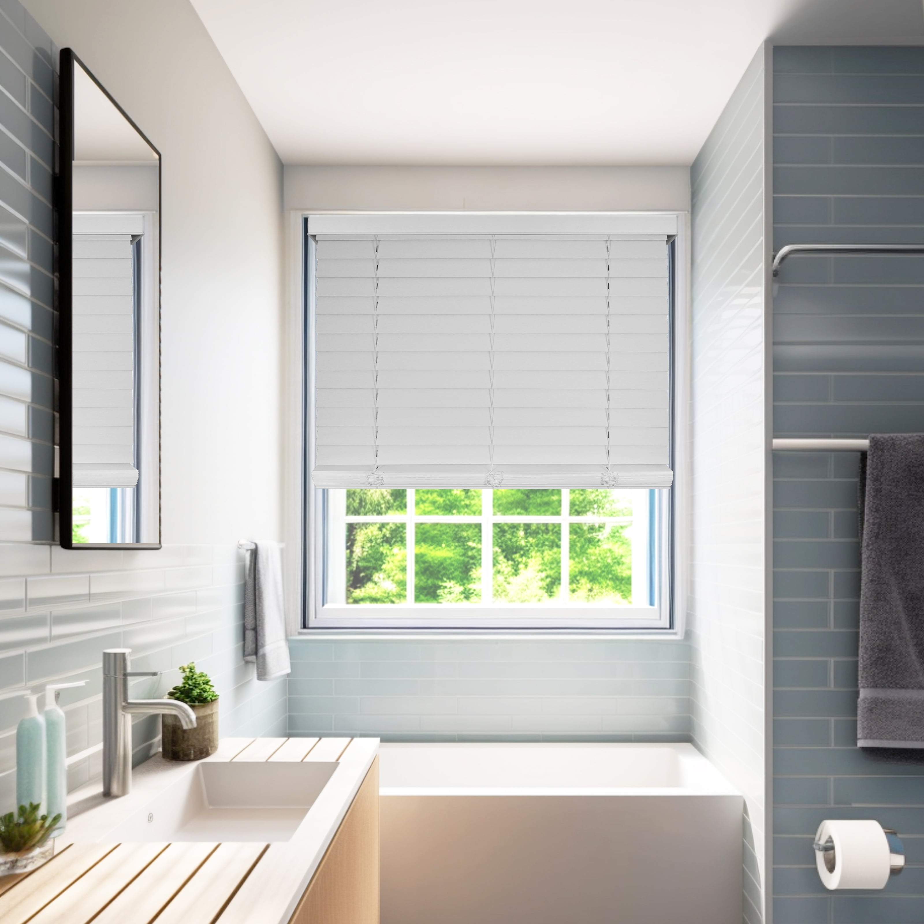 Chicology Cordless Faux Wood Blinds, White Textured (2" Slat), 24.5"W X 72"H
