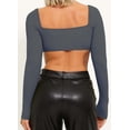 thumbnail image 2 of TZLDN Women's Long Sleeve Crop Tops Square Neck Corset Sexy Fashion Short Tops Seamless Slim Fit Workout Shirts Dark Grey,S, 2 of 7