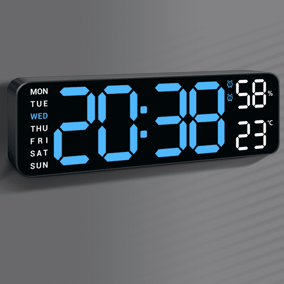 10" Digital Wall Mount Clock: Dual Alarm Wall Mount Decor Clock for Living Room Classroom Office Desk, House Warming Gifts New Home Decor, Blue