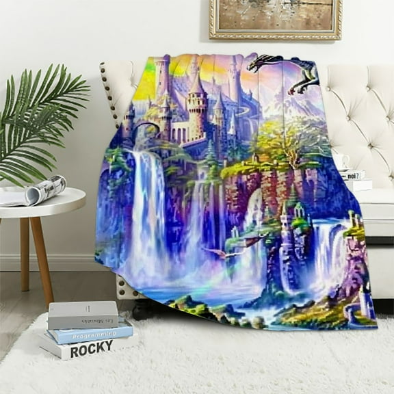 BCIIG Dragon Waterfall Castle Warm Lightweight Blanket Soft Fleece Blankets, Throw Blanket for Living Rooms Sofa Decor Ideal Gifts for All Seasons 40x50in