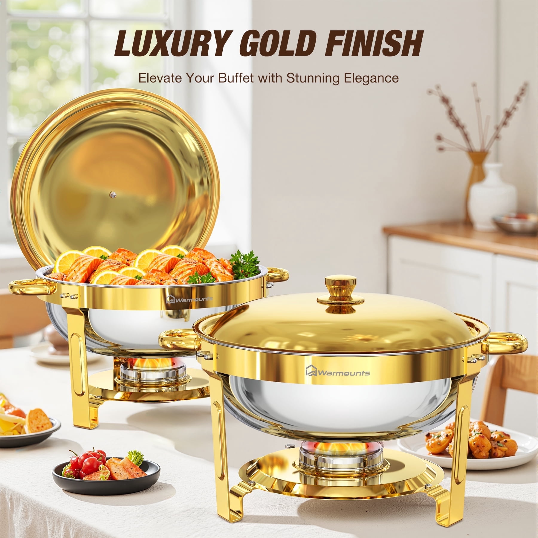 WARMOUNTS Gold Chafing Dishes for Buffet 6 Pack, Stainless Steel