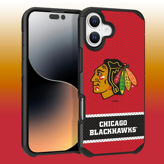 Apple iPhone 16 Plus (6.7) - NHL Licensed Chicago Blackhawks Team Logo on Jersey Textured Dual Layer Case