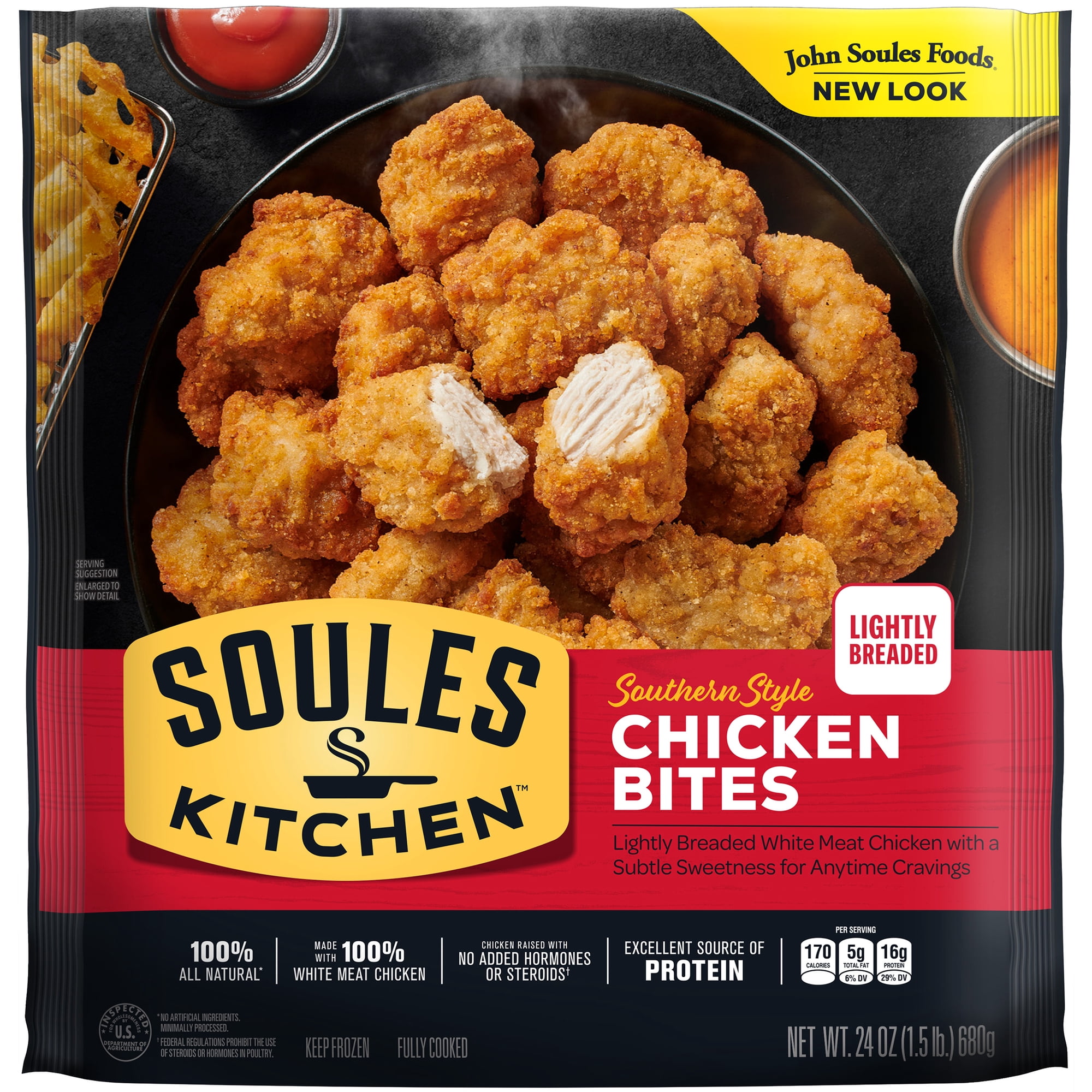 Soules Kitchen, Frozen, Fully Cooked Southern Style Chicken Breast Bites, Family Size, 24 oz