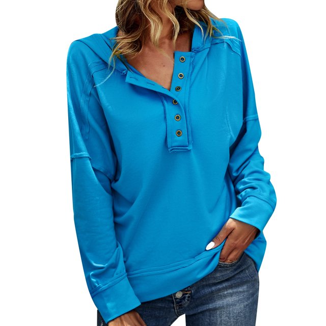 Gibobby Sudadera mujer con cierre, Sudaderas con capucha tipo gofre para mujer, color soild, casual, de manga larga, ligeras, con bolsillo(Azul,CH)