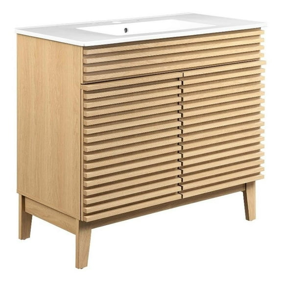 Modway Render 36" MDF and Particleboard Bathroom Vanity in Oak/White