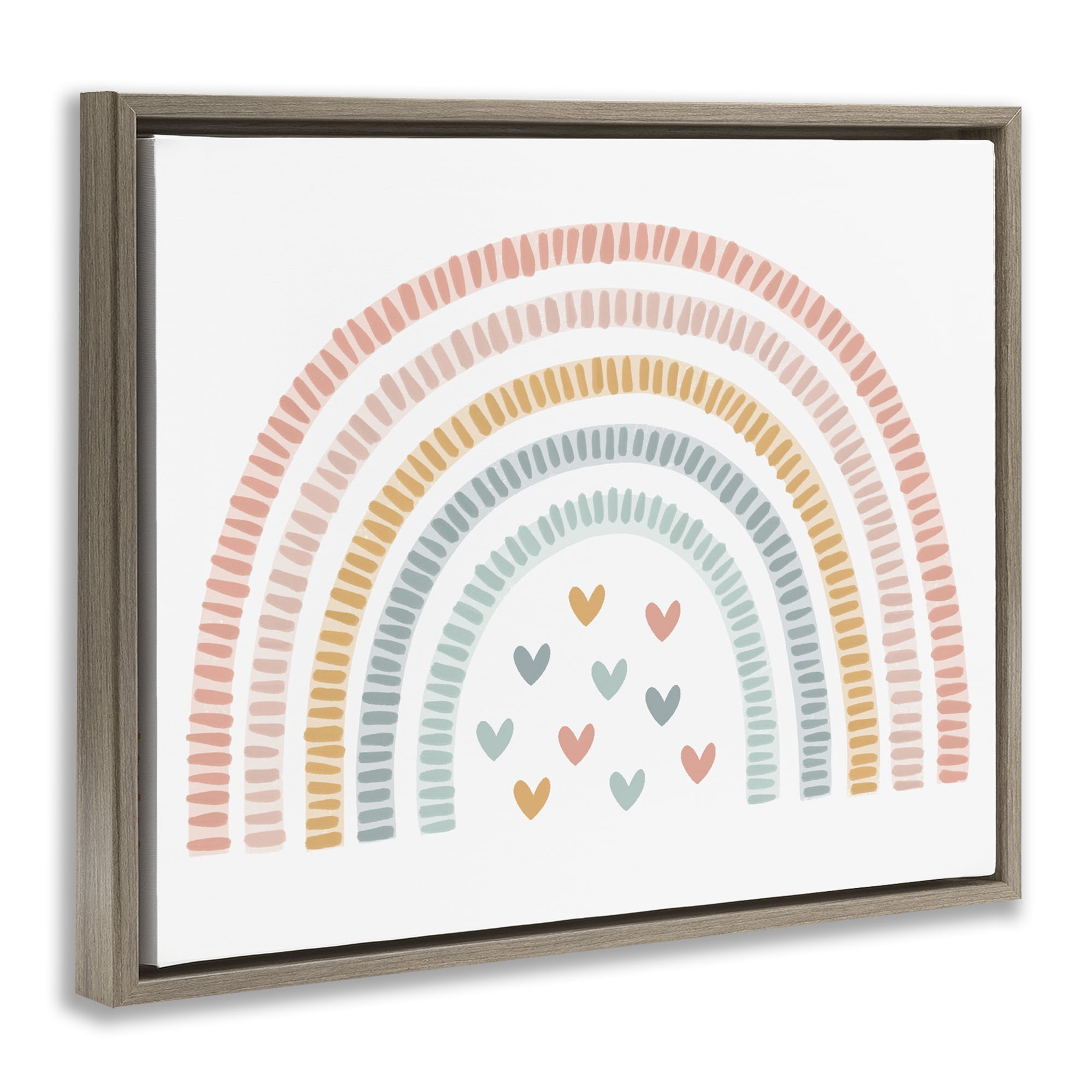 Stupell Industries Whimsical Pastel Rainbow with Hearts Brown Framed Floater Canvas Wall Art, design by Lil' Rue