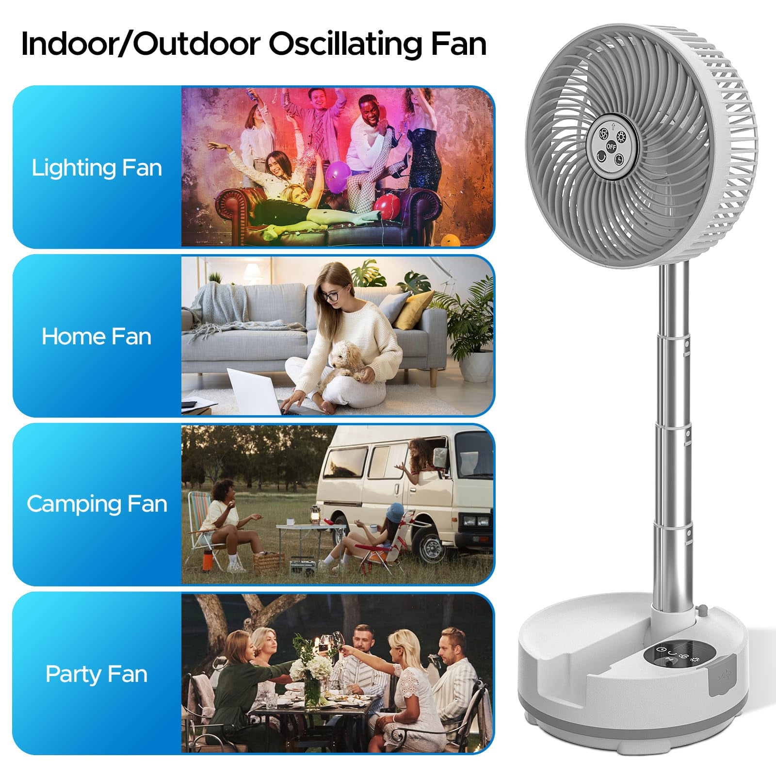 20000mAh Oscillating Standing Fan, 112hrs Rechargeable Battery Operated Fan with Remote/LED Light/Timer, Portable Battery Powered Fan, Pedestal Floor Fan for Bedroom Party Camping
