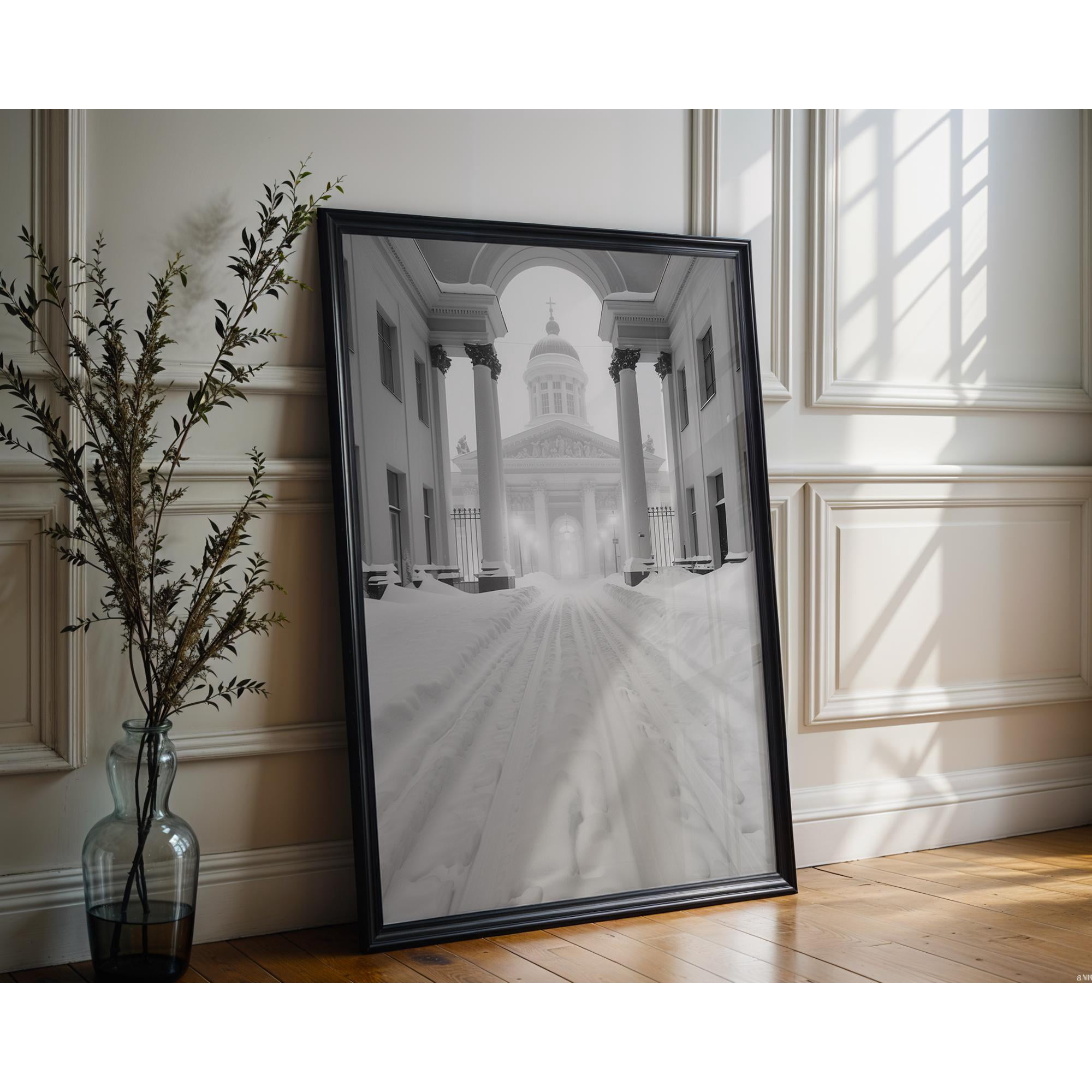 World Landmark, Helsinki Cathedral Winter Poster, Minimalist Nordic Wall Art , Poster Print Only