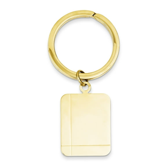 14K Yellow Gold Grooved Rectangle Disc Key Ring (53 X 27) Made In United States mc324