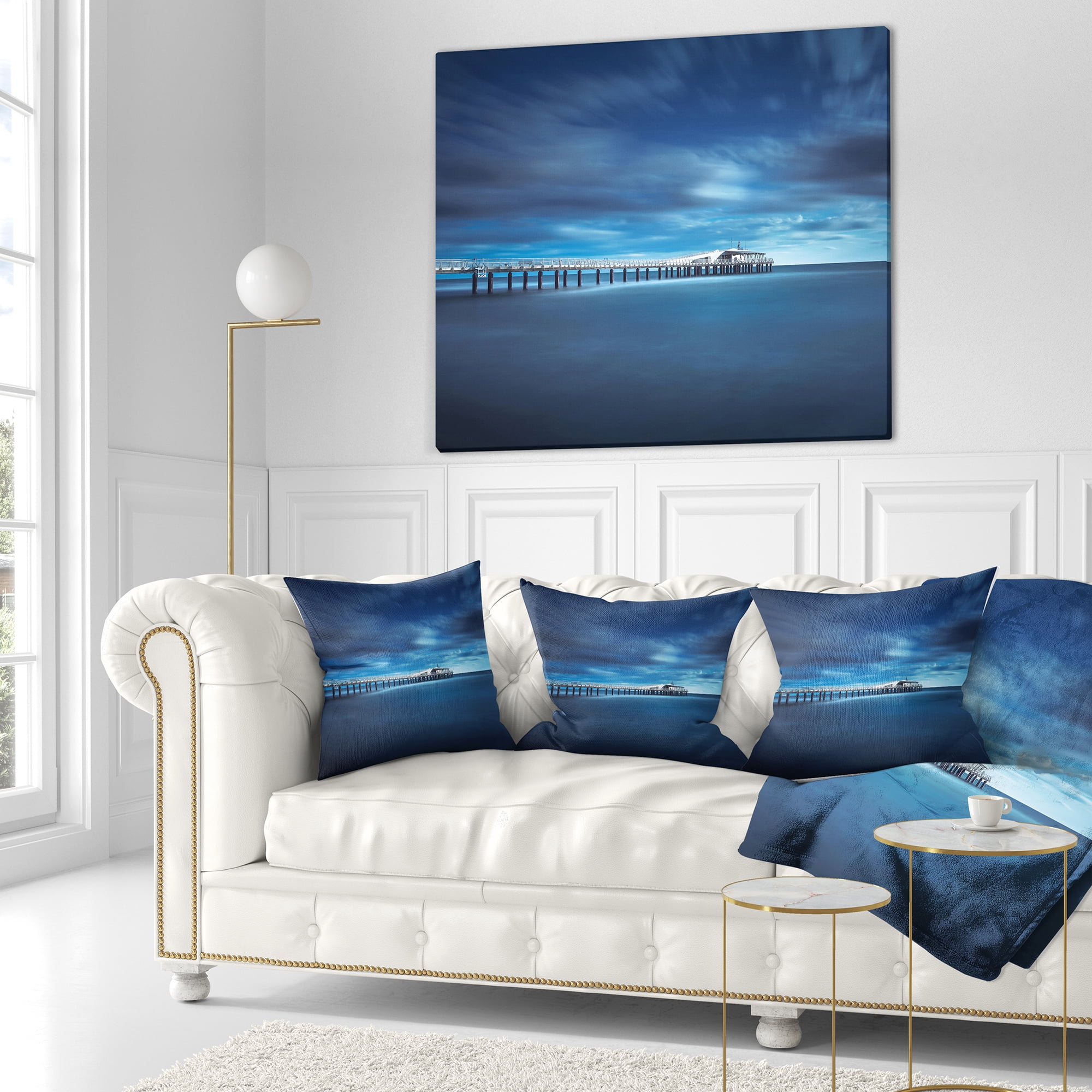 Designart Cloudy Sky Calm Blue Waters - Seascape Throw Pillow - 18x18