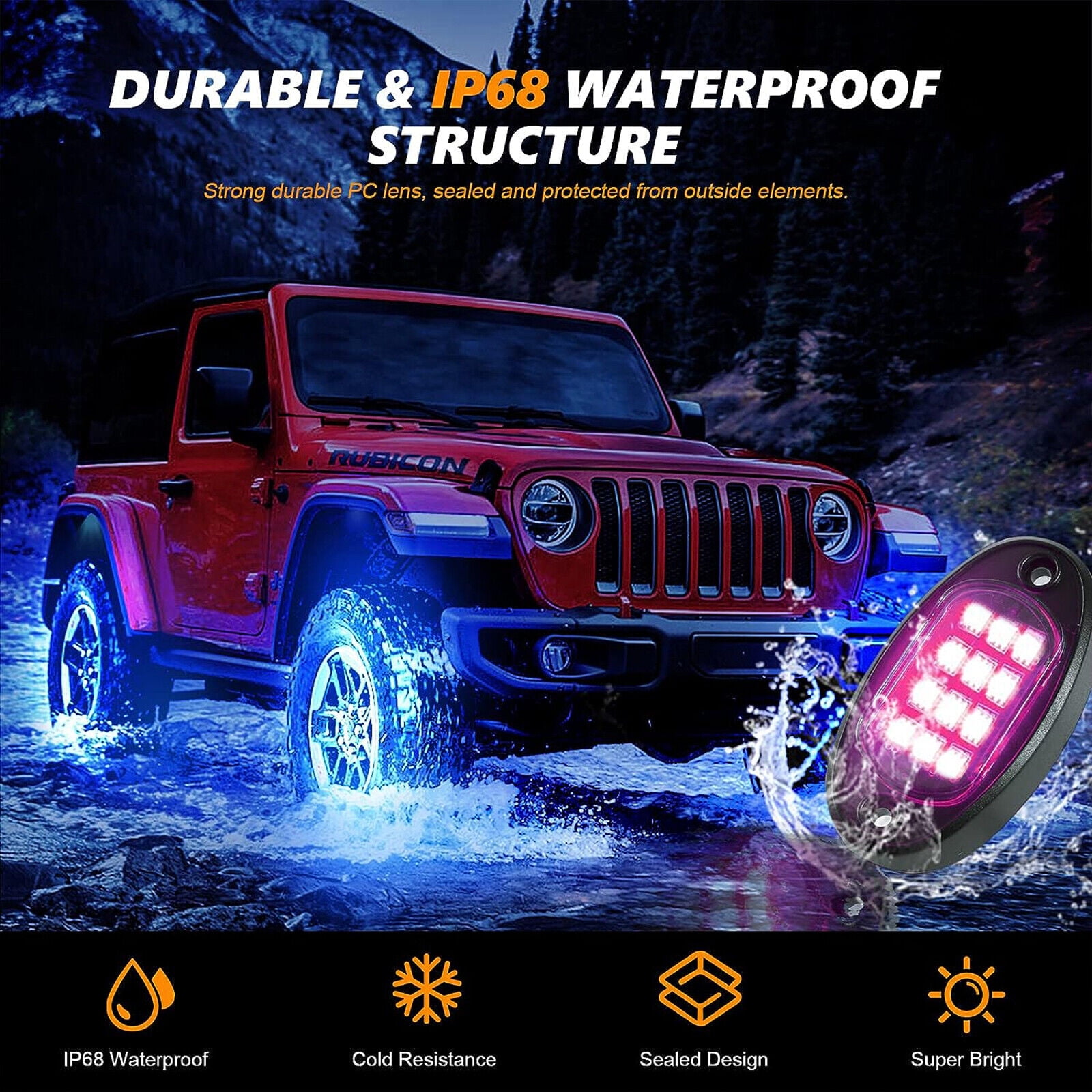 Yiyasu LED Exterior Decorative Lights fits Truck Underbody RGB Long-Term Durability 12 Piece