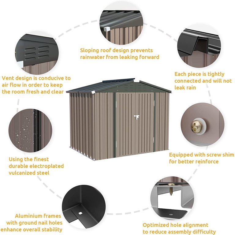 Techmilly 6" x 8" Outdoor Storage Shed, Metal Storage Shed with Lockable  Door for Backyard, Patio, Lawn - Walmart.com