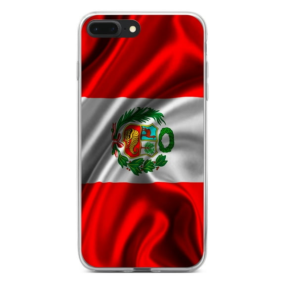 DistinctInk Clear Shockproof Hybrid Case for iPhone 7 PLUS / 8 PLUS (5.5" Screen) - TPU Bumper, Acrylic Back, Tempered Glass Screen Protector - Peru Waving Flag - Love of Peru
