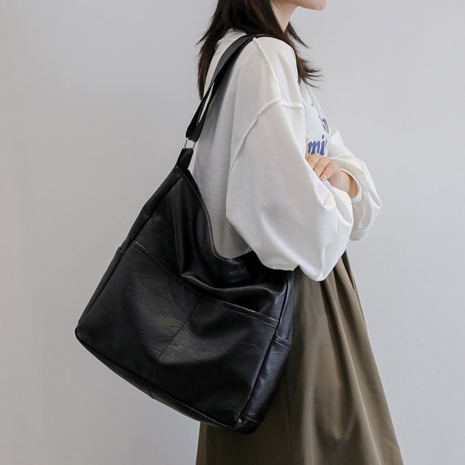 Slouchy Leather Hobo Crossbody Shoulder Tote Bag for Women Casual Purse Messenger Bags Travel Work