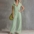 thumbnail image 6 of Cmfcve One Piece Jumpsuit for Women Cotton Blend Short Sleeve Zip Up Rompers Outfit Collared Wide Leg Full Length Palazzo Pants with Pockets, 6 of 6