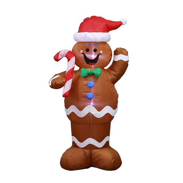 Inflables navideños de 1,5 m de altura Hombre de jengibre con bastones de caramelo Decoración inflable para jardín Muñeco de nieve con luces LED Enchufe estadounidense 100-240 V