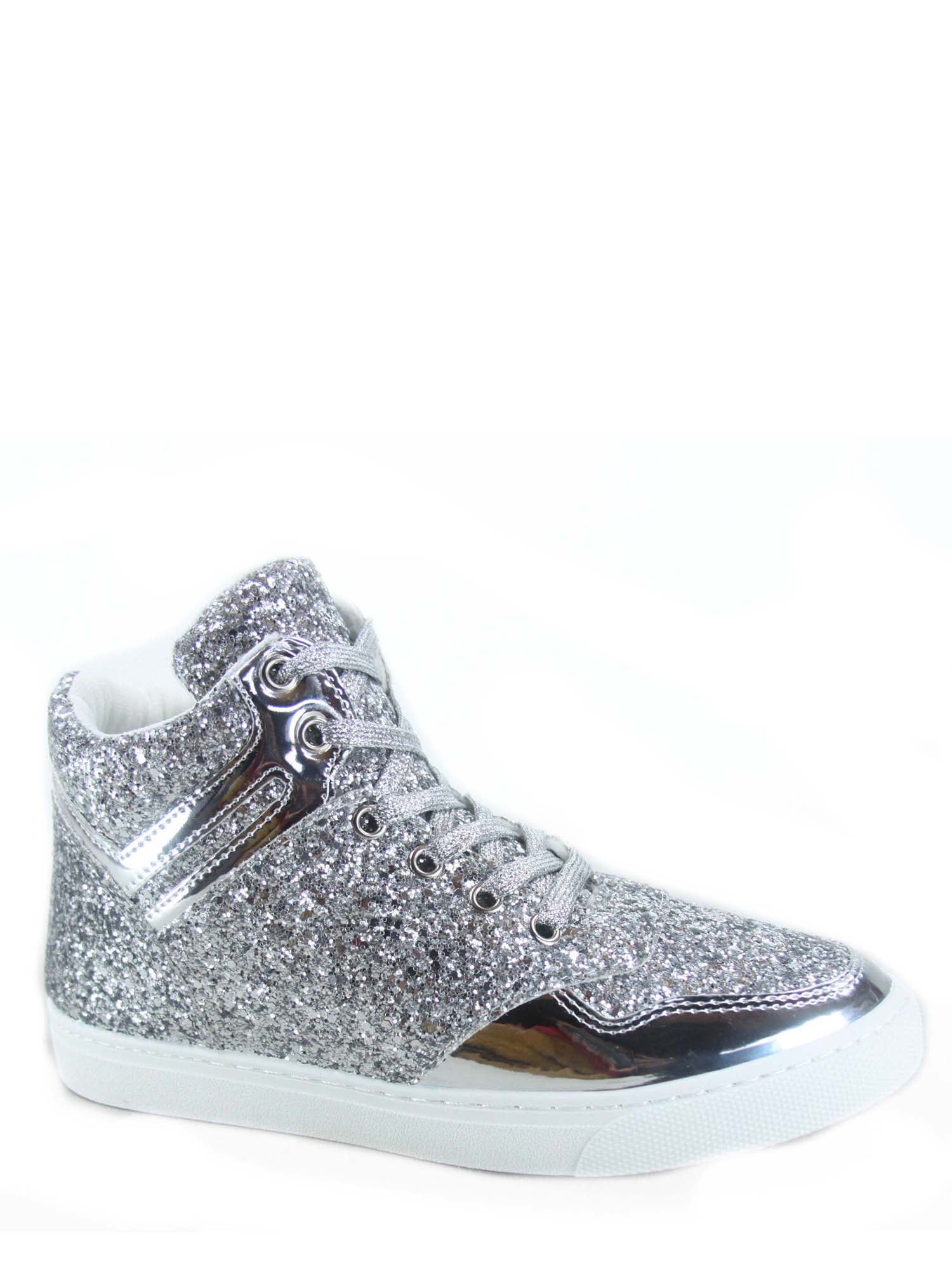 Sparkle26 Women's Glitter Metallic Metallic Lace Up High Top Flat