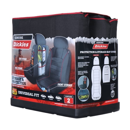 Genuine Dickies 2 Piece Universal Front Car Seat Covers with Storage - Black and Red, 43156WDI