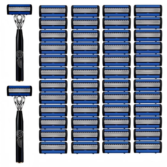 Steampunk Design Razor Kit: 2 Handles & 48 Blade Refills - Stainless Steel Safety Razor for Men with Anti-Slip Grip, Gift Ready Shaving Set