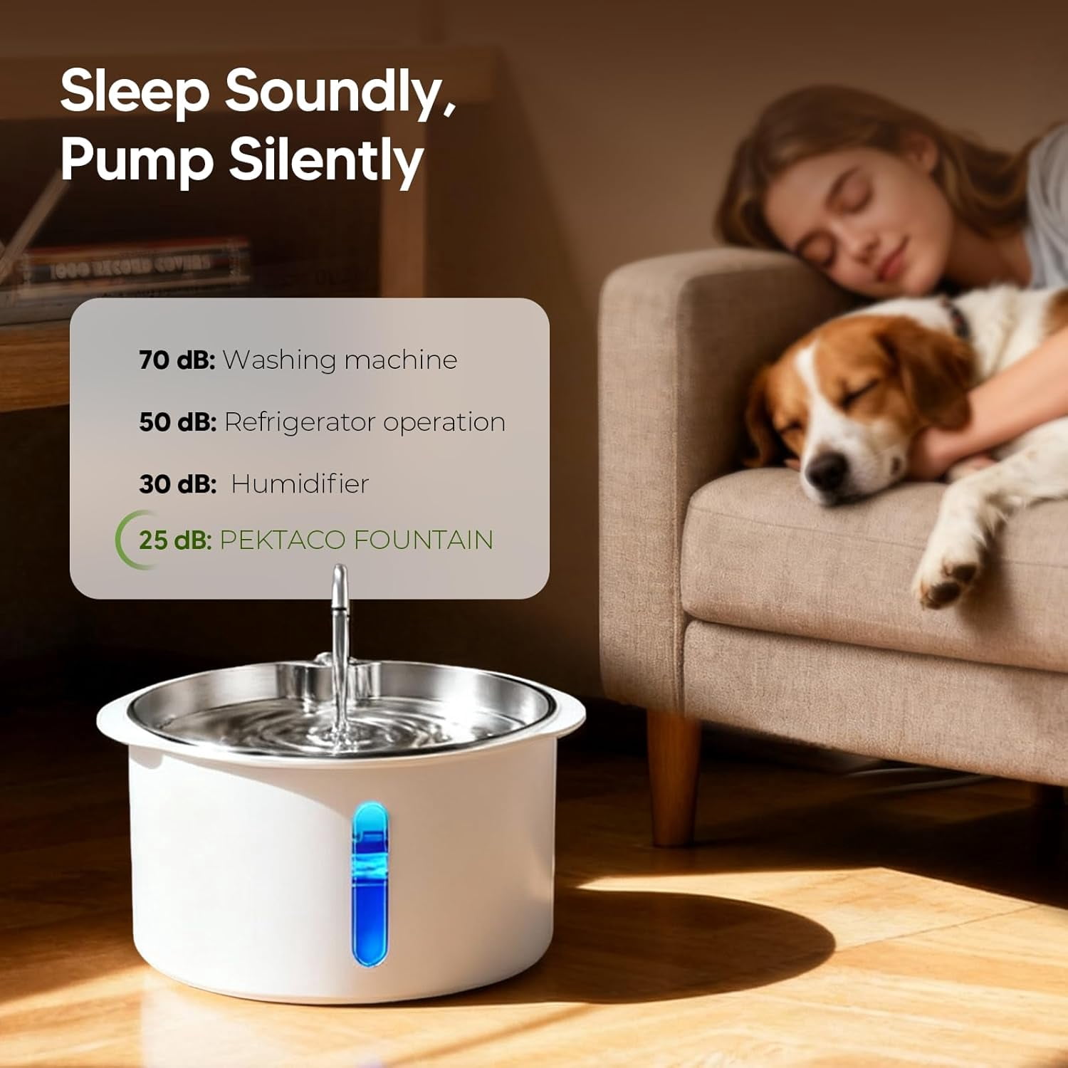 Large 1.8Gal/7L Pet Water Fountain with Viewing Window, LED Light, Super Quiet Pump, Stainless Steel Tray & 3 BPA-Free Filters