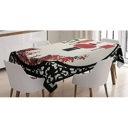 

Mindunm Lantern Tablecloth Lanterns with Japanese Sakura Cherry Blossom Trees Round Ornate Graphic Rectangular Table Cover for Dining Room Kitchen Decor 60 X 84 Red Beige