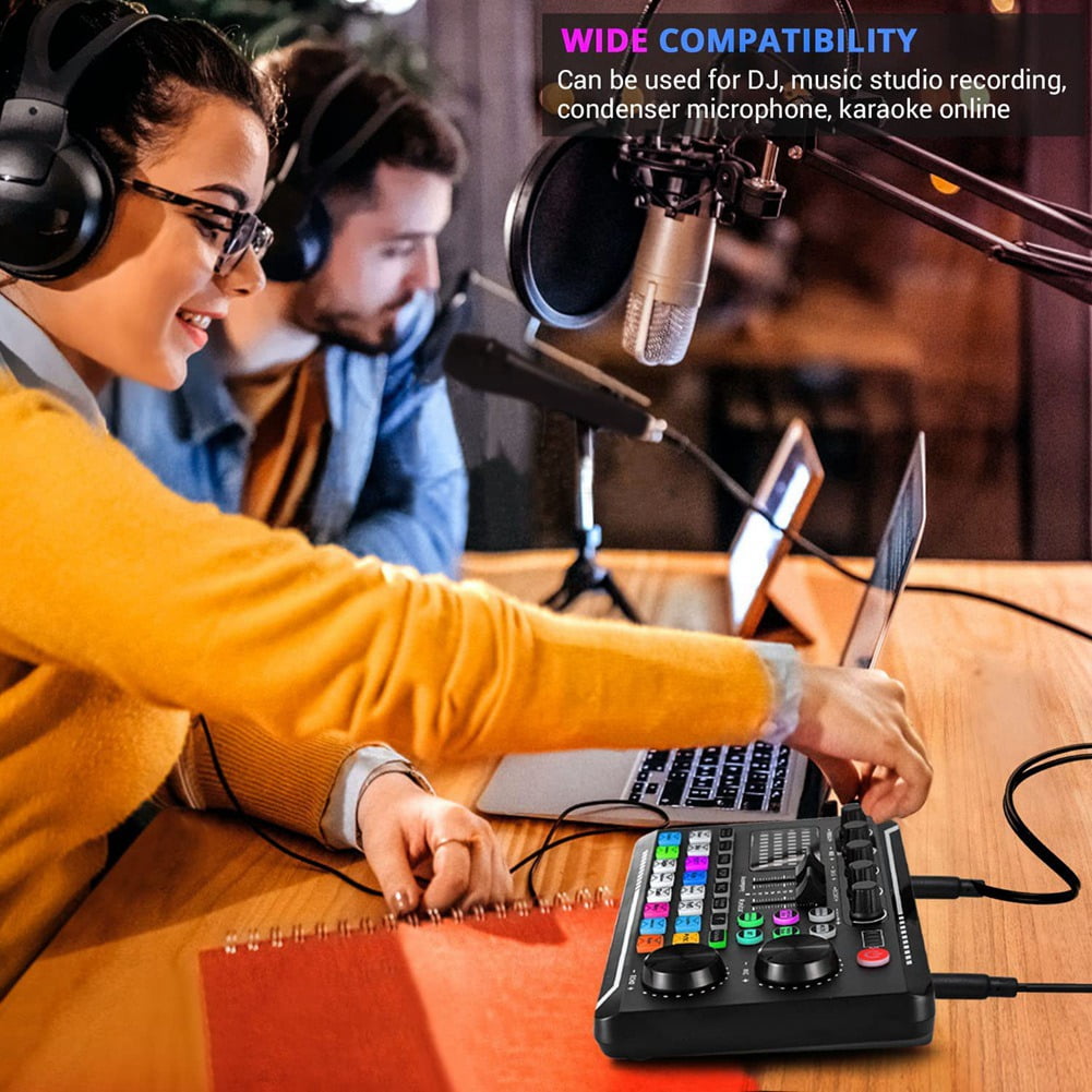 Trjgtas F998 Live Sound Card Audio Mixer Podcast, Voice Changer for Sound Effects Board for Microphone Karaoke
