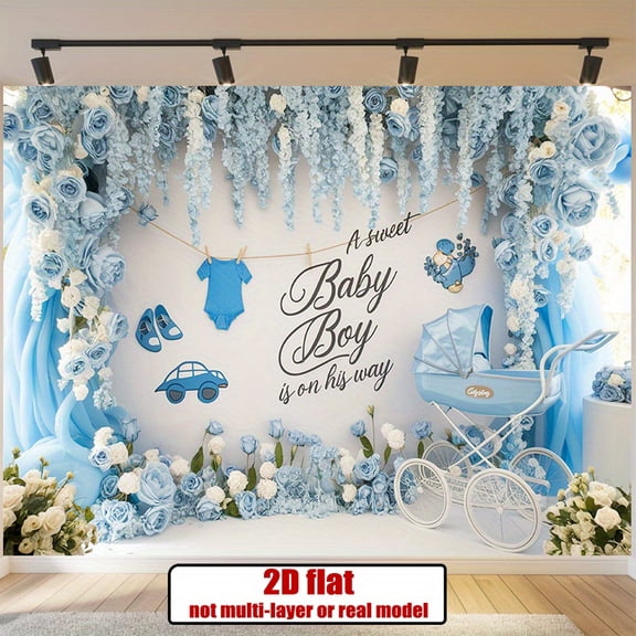 Blue Floral Baby Shower Backdrop A Sweet Baby Boy is On His Way Photography Background White Blue Rose Flower Newborn Shower Birthday Party Decorations Banner Supplies Photo Booth Props