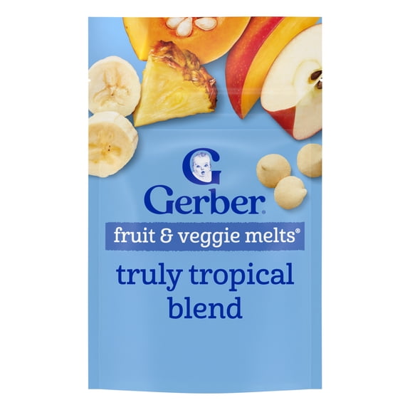 (3 Pack) Gerber Fruit & Veggie Melts Freeze-Dried Fruit and Vegetable Snacks, Truly Tropical Blend, 1 oz.