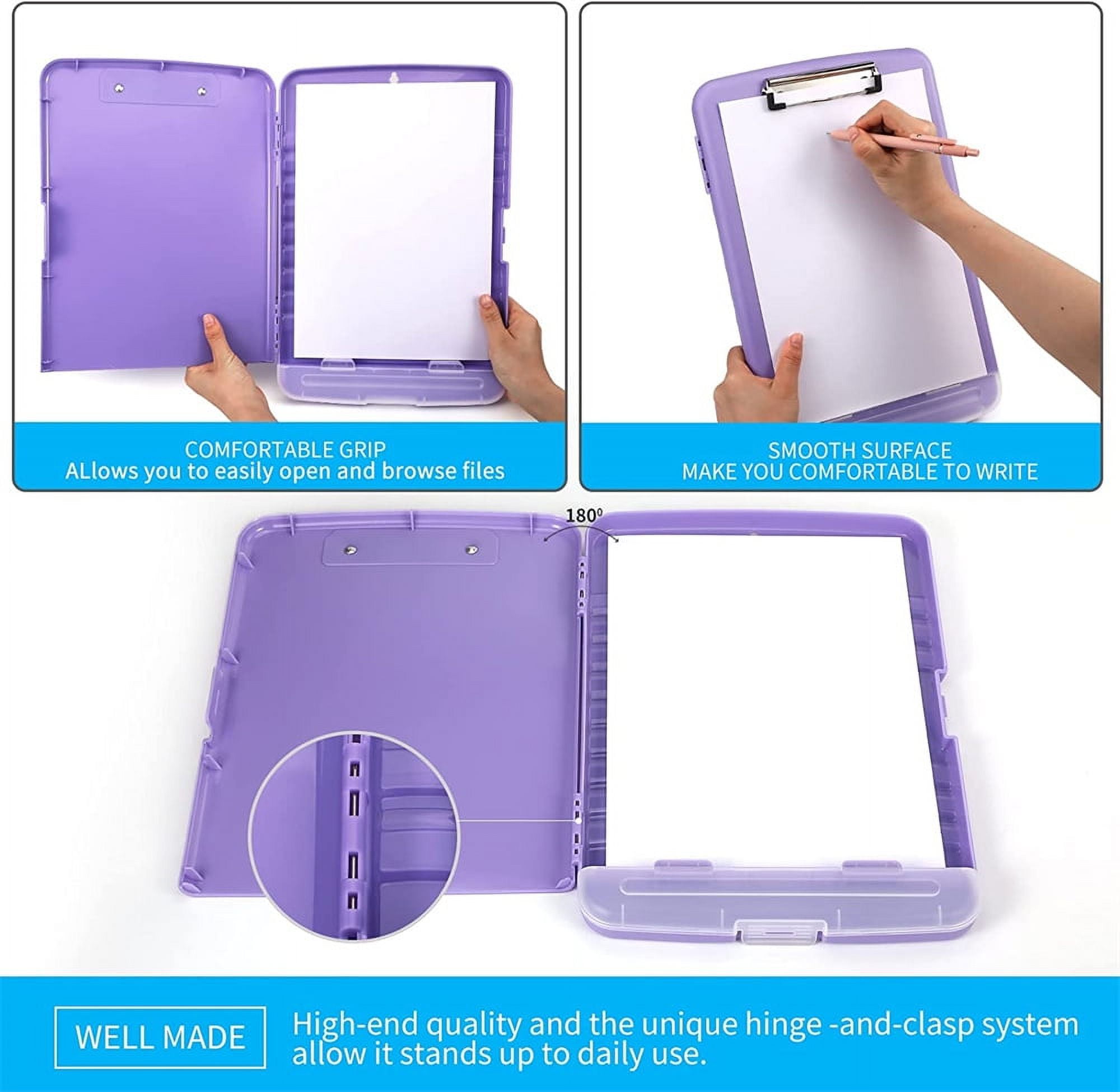 NOGIS Heavy Duty Plastic Clipboard with Storage and Pen Holder, Purple Enclosed Clipboard Box for Nurse, Driver, Contractor, Teacher