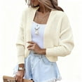 thumbnail image 5 of VISALY Women's Knitted Open Front Cropped Cardigan Long Sleeve Casual Drop Shoulder Short Sweater Coats Soft Comfortable Outwear Fall Outfits Beige L, 5 of 9