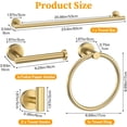 thumbnail image 6 of Brushed Gold Towel Bar Set 10 Pieces Round Bathroom Hardware Set Includes 23.6in Towel Bar Towel Ring Toilet Paper Holder Towel Hooks Stainless Steel Wall-Mounted Bathroom Towel Holder Set, 6 of 14