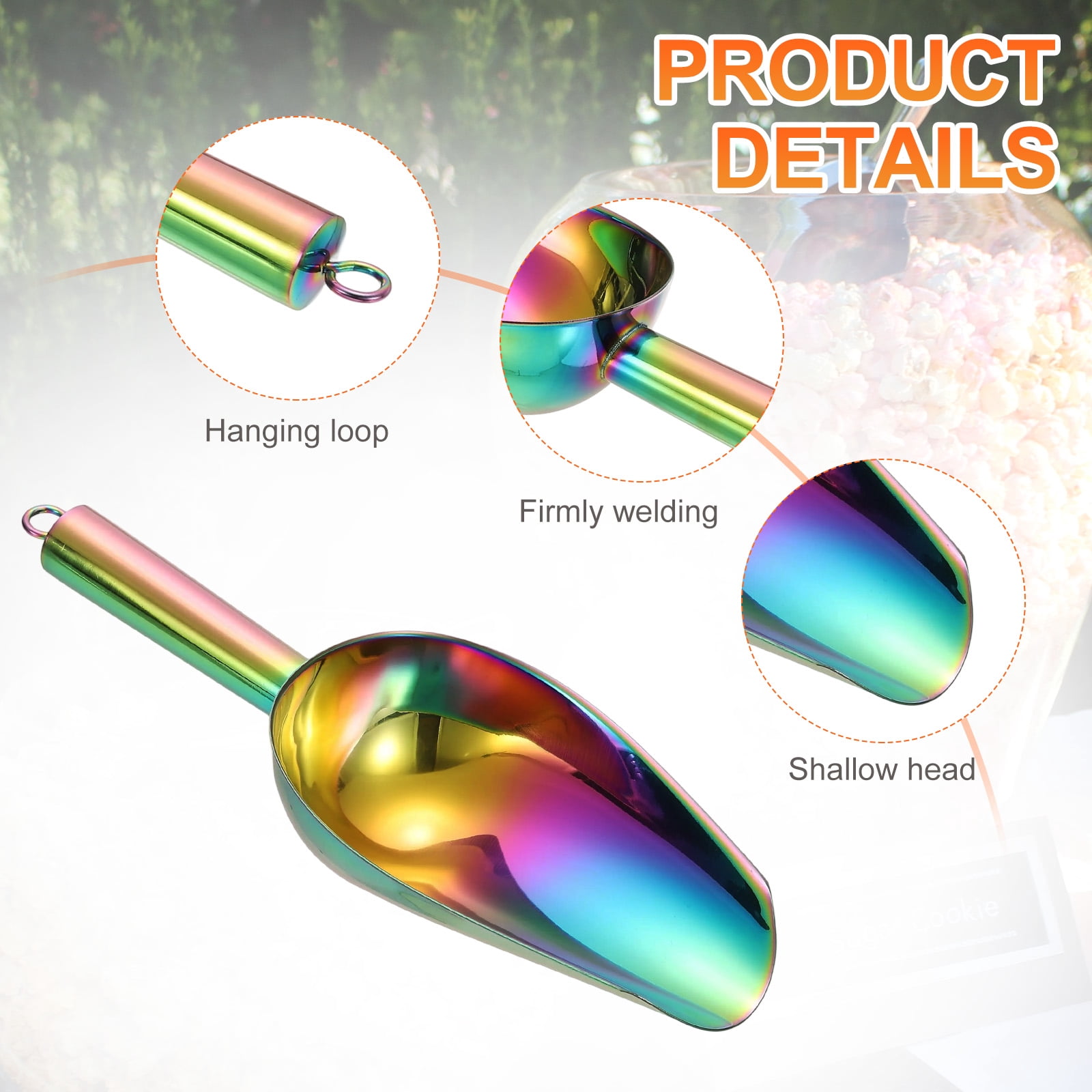 4pcs Metal Ice Scoop, 9.8 inch Stainless Steel Ice Scooper for Bar Use, Rainbow