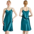 thumbnail image 1 of Camisón de verano fino y sexy con tirantes finos de satén de seda y escote en V, pijama para casa hasta la rodilla de color liso, 1 of 6