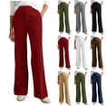 thumbnail image 1 of Pincandy Women's Solid Color Fashion Half Elastic Waist Corduroy Wide Leg Pants with Pockets, Loose Fit, Casual & Daily Wear, 1 of 7