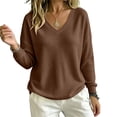 thumbnail image 5 of ClodeEU Women's V Neck Long Sleeve Waffle Tunic Top,Casual Loose Pullover Blouse Brown,Women's Plus S, 5 of 8