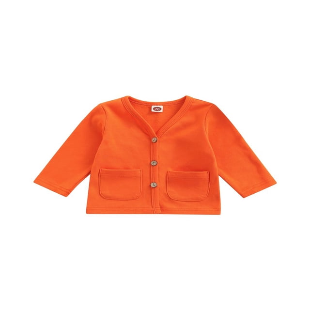 Kids Solid Color Coat V-Neck Long Sleeve Buttons Cardigan Jacket with Pockets Gray/Orange 0-24 Months