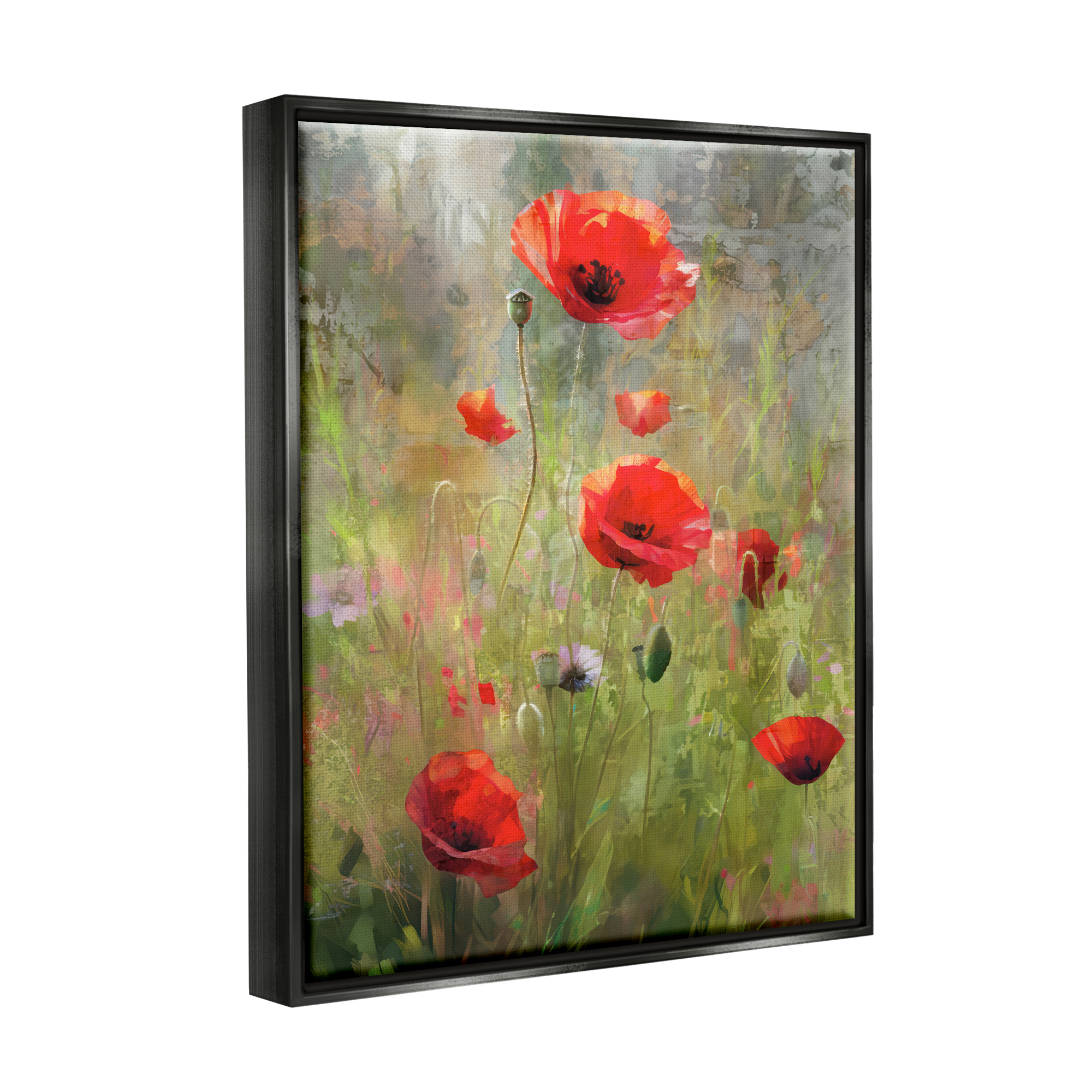 Stupell Industries Abstract Red Poppies Botanical & Floral Painting Black Floater Framed Canvas Art Print Wall Art, 25 x 31