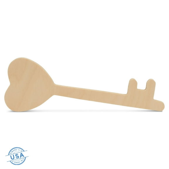 Wooden Heart Key Cutout 18 inches, Pack of 6 Unfinished Wood Sign for Valentines Day Crafts, DIY Decorations, Personalized Gift, and Wooden Romantic Love Décor, by Woodpeckers